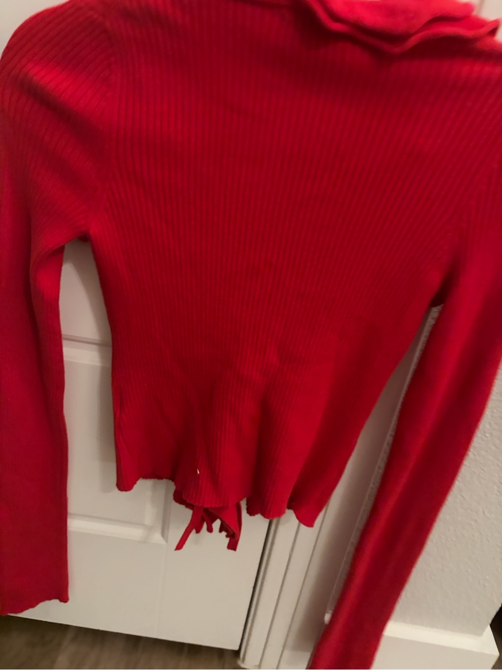 Majorelle red Ruffle Tie-Front Ribbed Top - Picture 4 of 4
